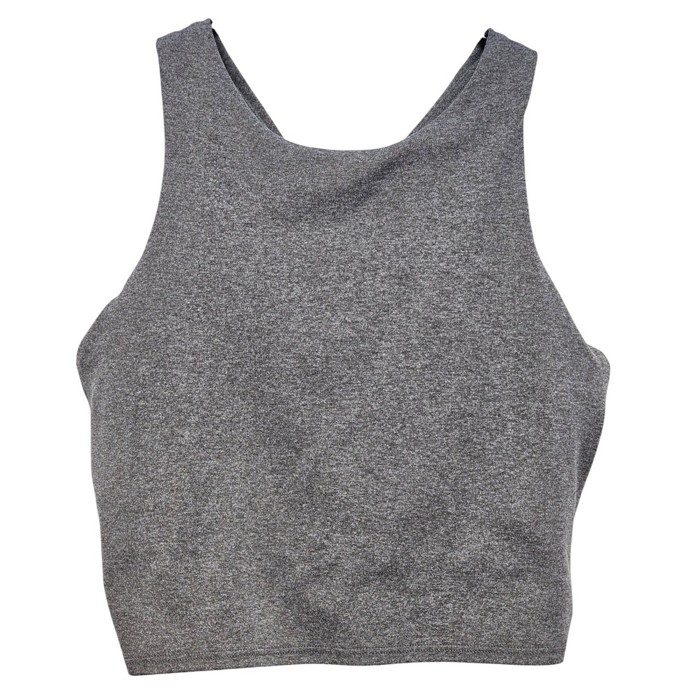 Athleta Womens High Neck Racerback Crop Top Sports Bra Heathered Grey XS